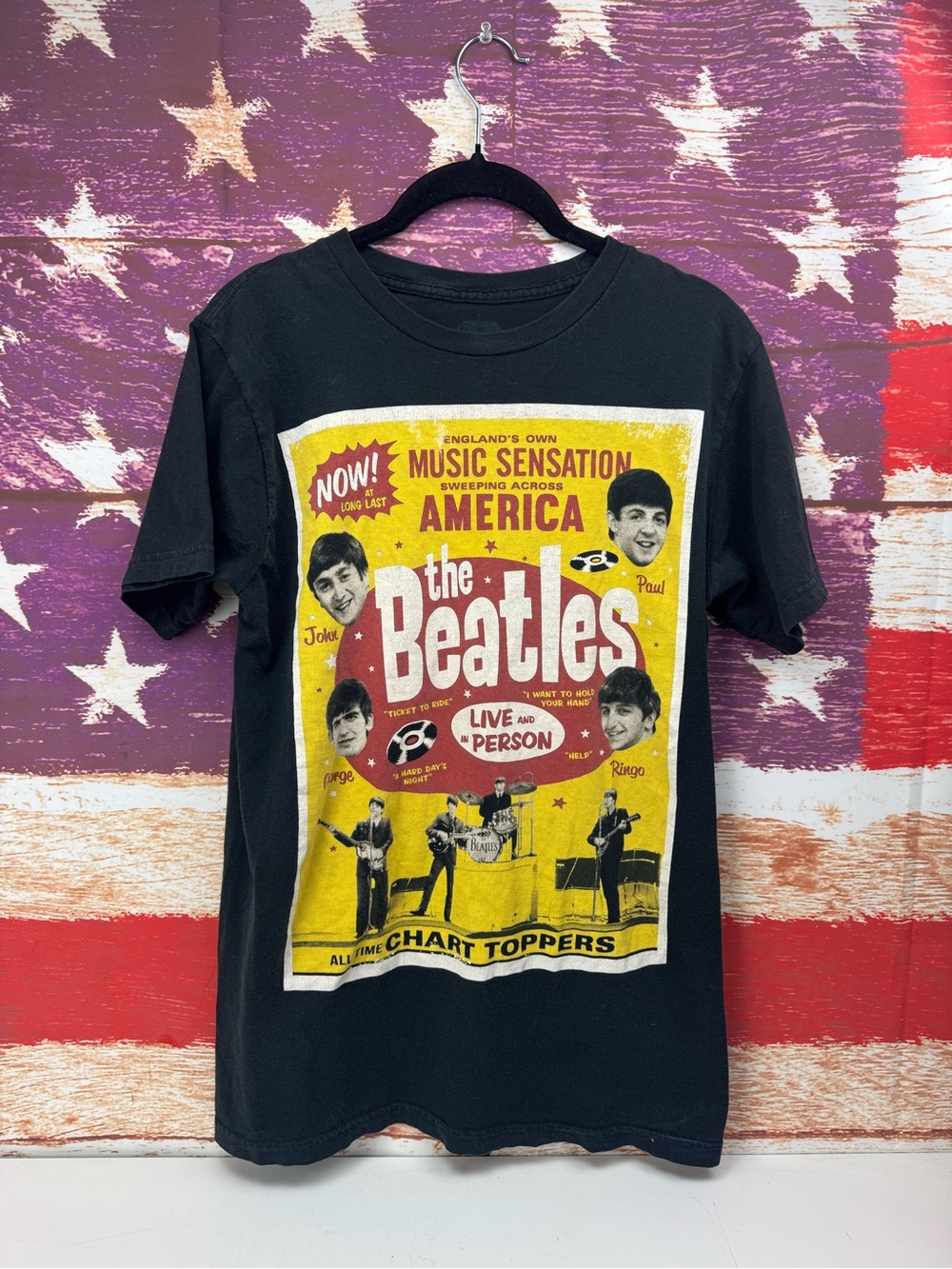 The Beatles Vintage Graphic Tee - Black with Yellow Poster Print